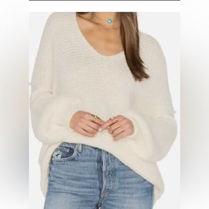 Free People Ivory Small All Mine Cotton Alpaca V-Neck Sweater Relaxed Fit